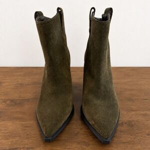 Kenneth Cole New York Kara Olive Green Suede Pointed Toe Western Ankle Boots 5M